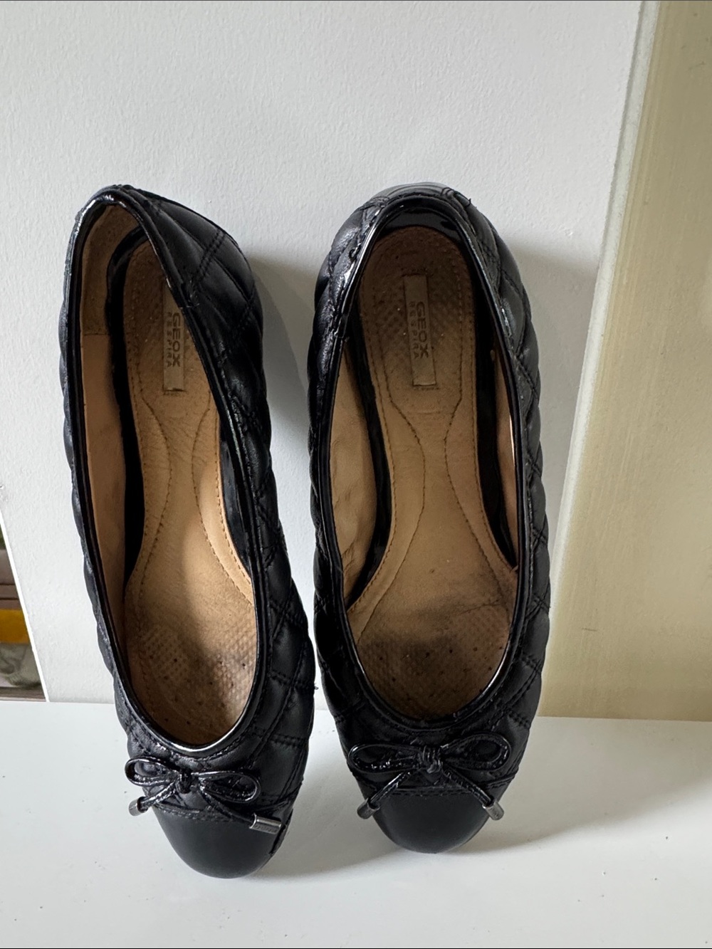 Geox Black Classic Quilted Leather Ballet Flats Size 7
